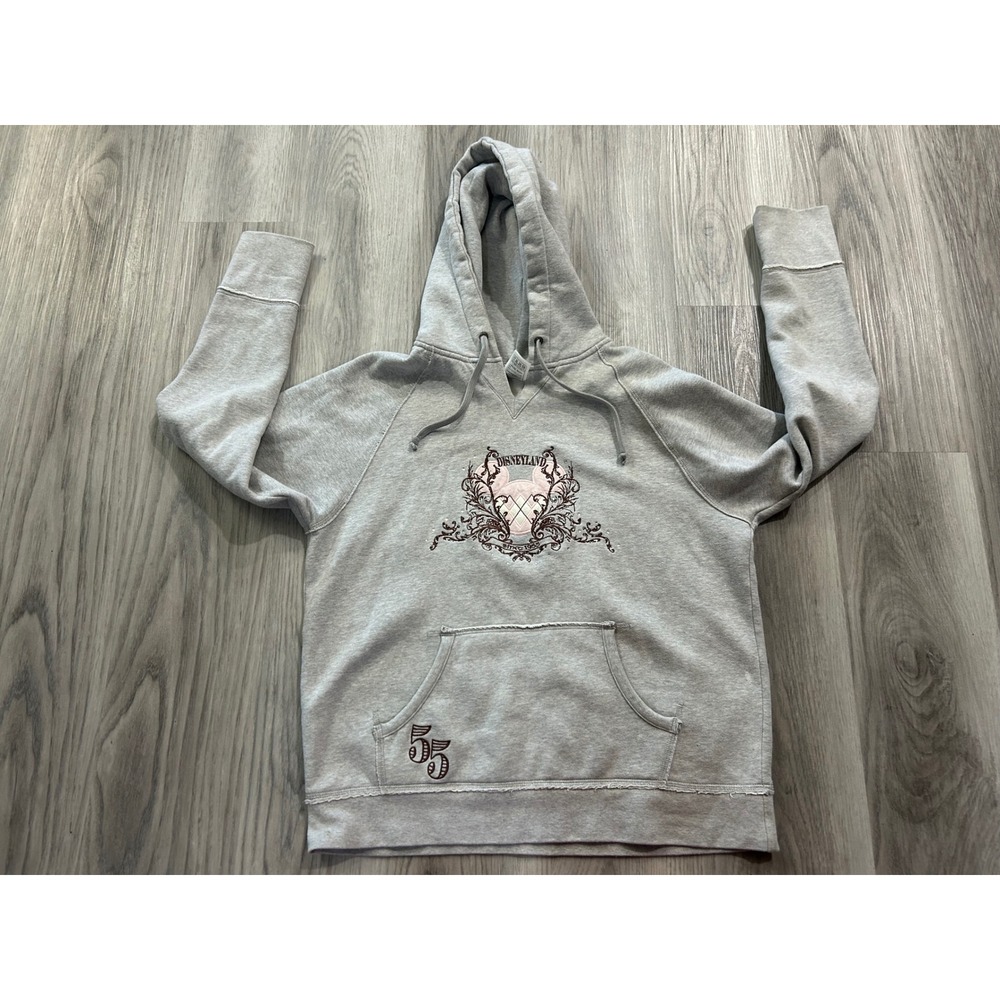 Disneyland Womens Mickey Mouse 55 Embroidered Hoodie Cotton XL Gray Rhinestone